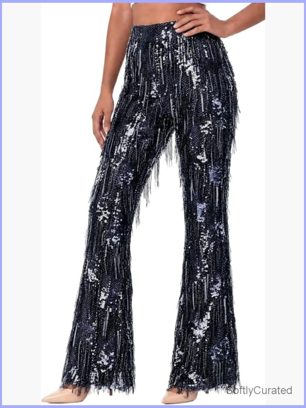 Sequin Flare Pants High Waisted Bell Bottom Disco Rave Party Clubwear Fringe